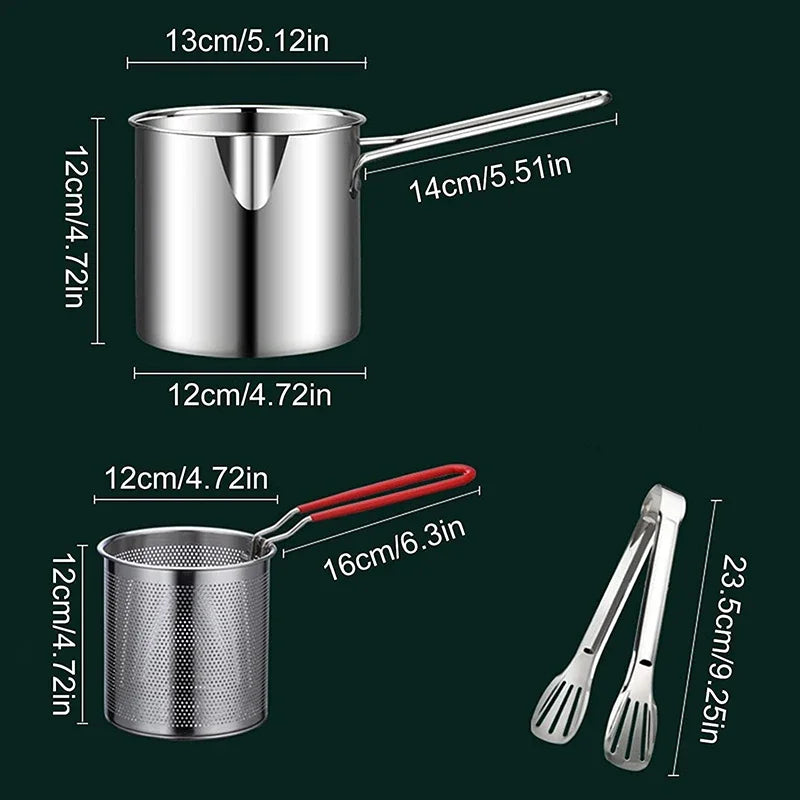 Oil-Saving 304 Stainless Steel Deep Fryer Pan (With Basket)