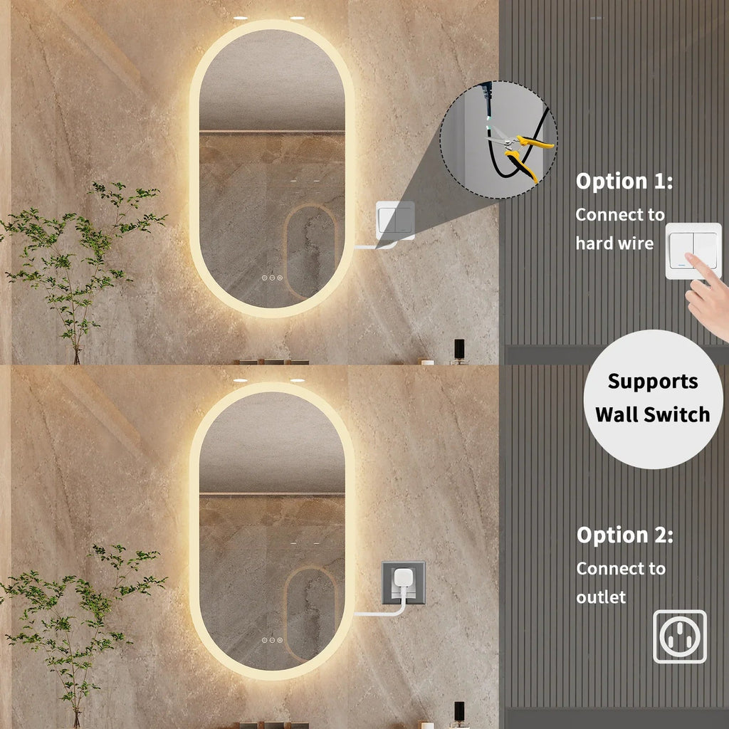 Oval Anti-Fog Touch Dimmable LED Bathroom Mirror
