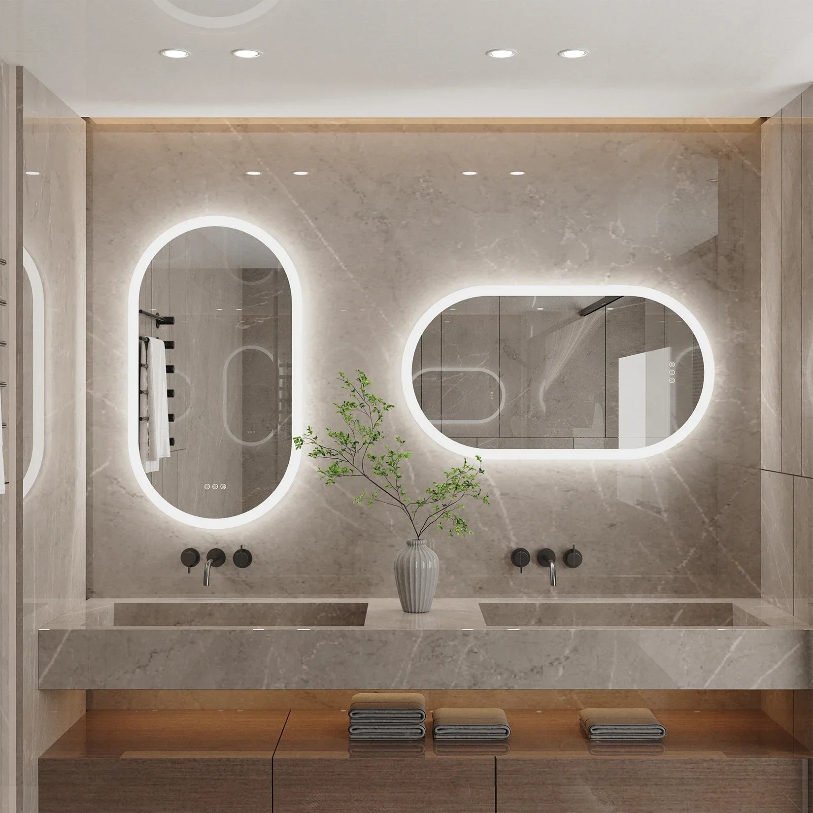 Oval Anti-Fog Touch Dimmable LED Bathroom Mirror