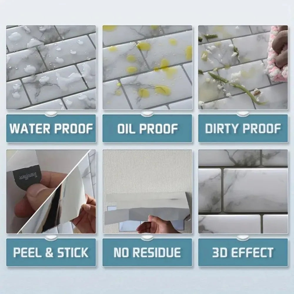 Peel-And-Stick Heat-Resistant & Waterproof Wall Tiles