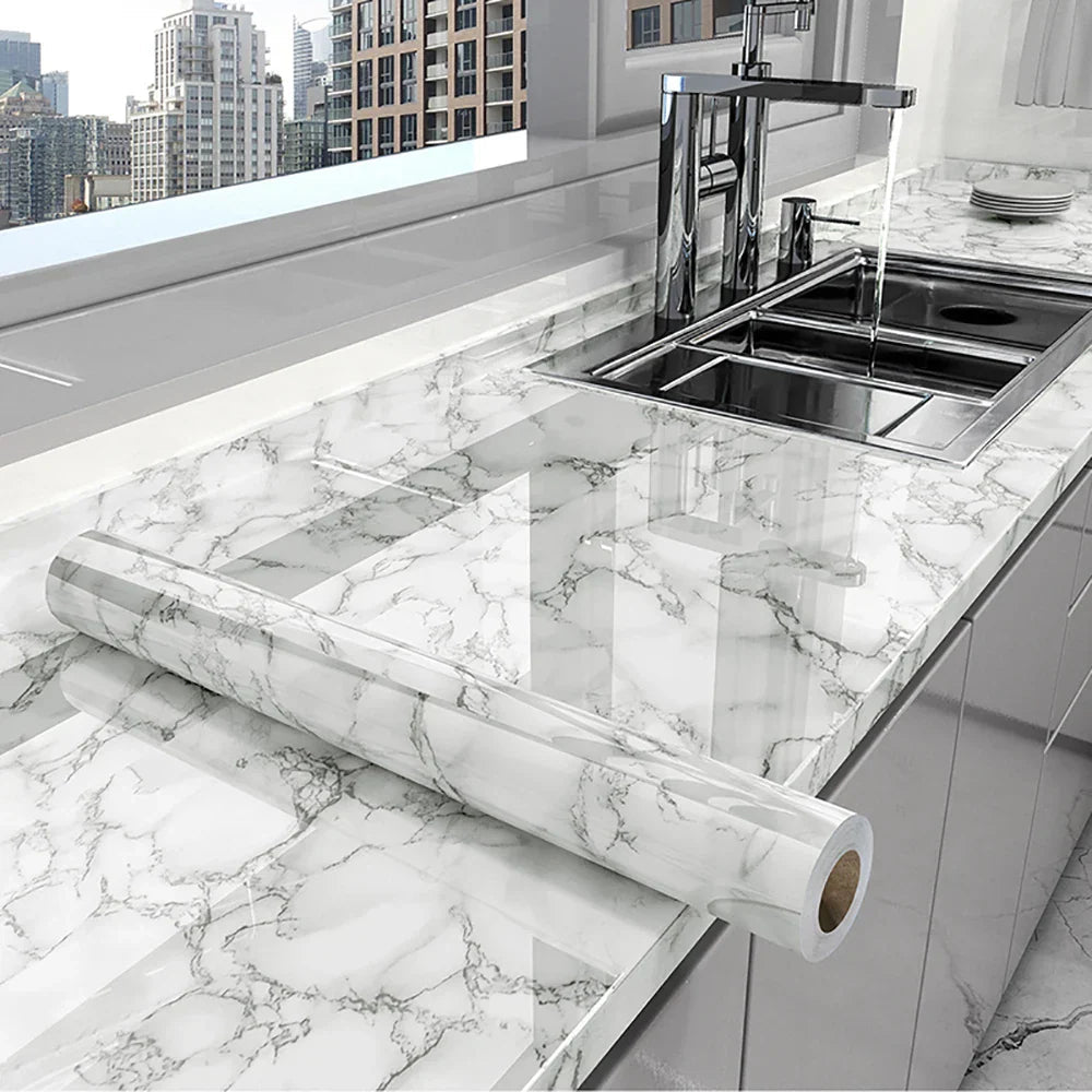 Peel-And-Stick Waterproof Oil-Resistant Marble Film