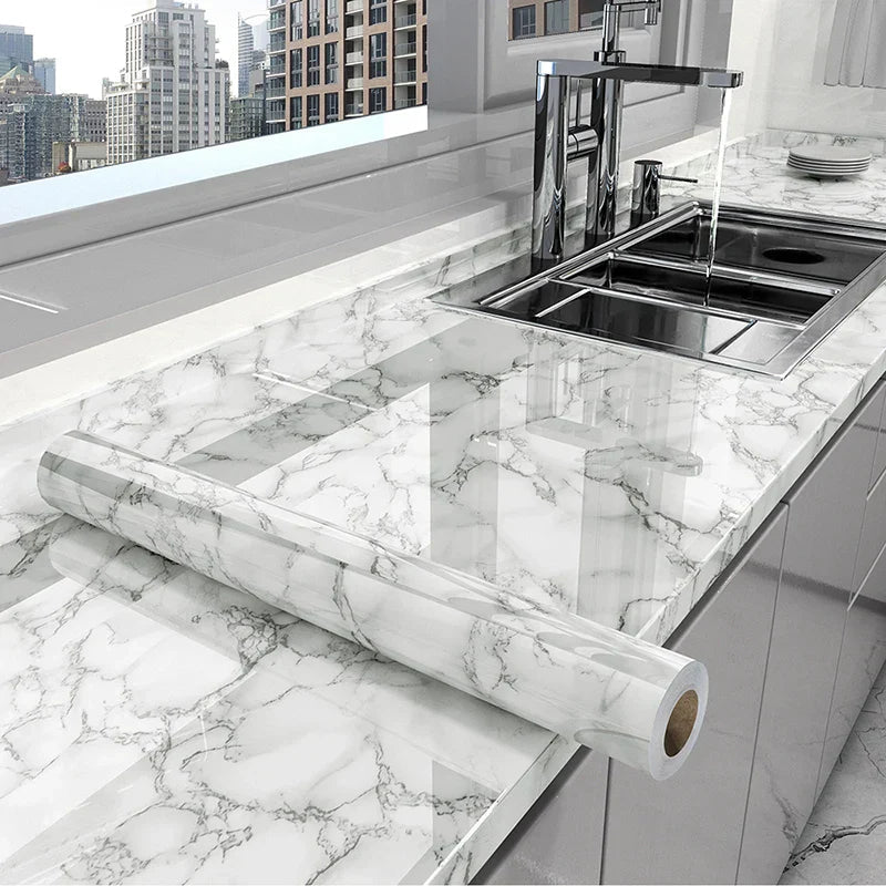 Peel-And-Stick Waterproof Oil-Resistant Marble Film
