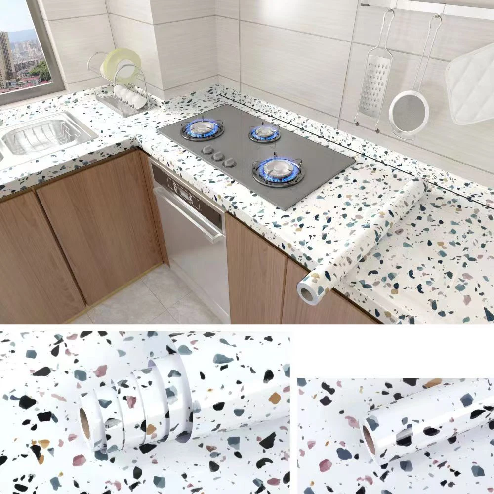 Peel-And-Stick Waterproof Oil-Resistant Marble Film