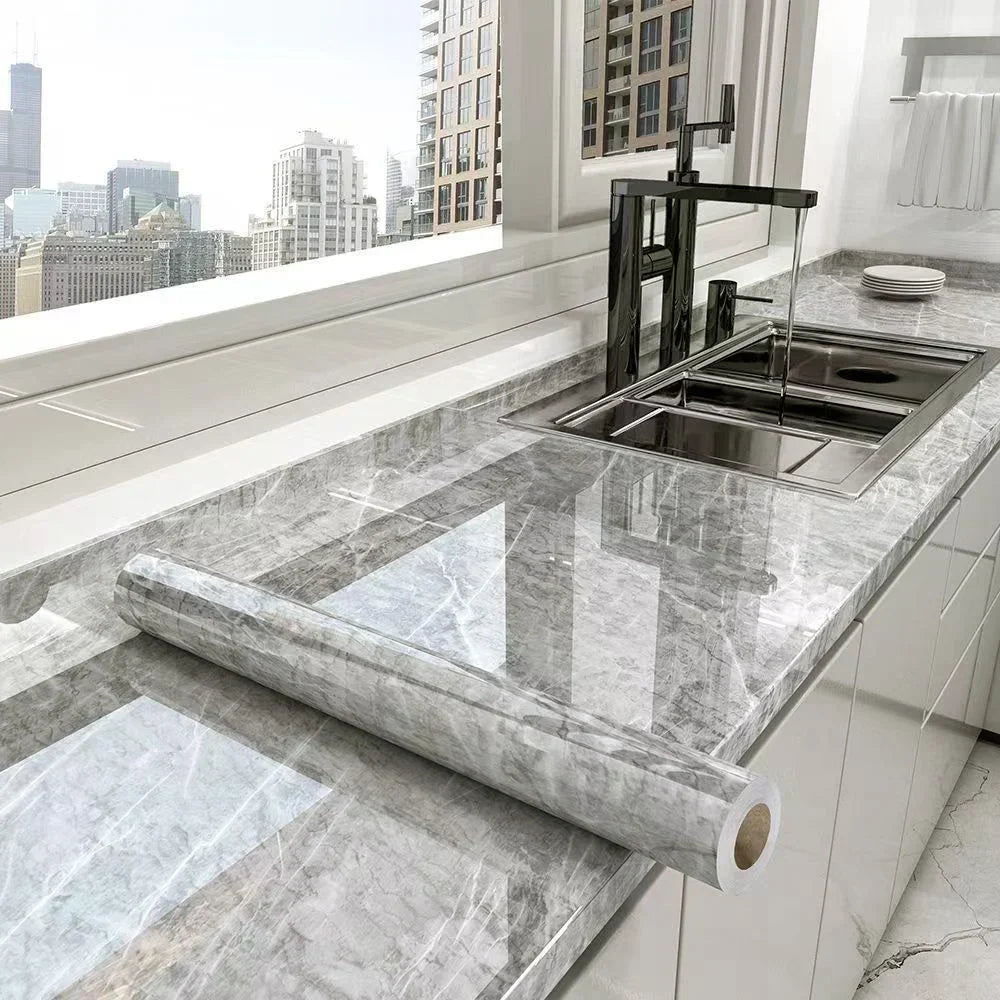 Peel-And-Stick Waterproof Oil-Resistant Marble Film