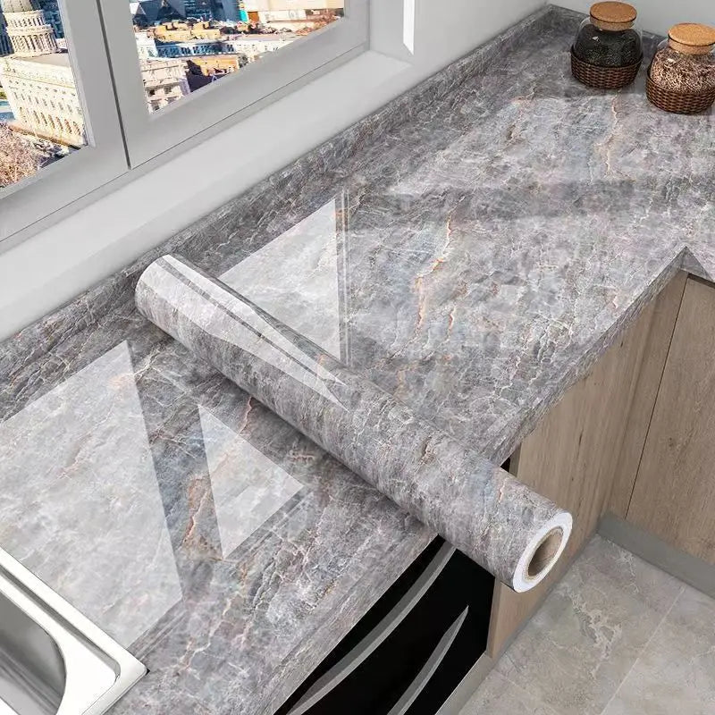 Peel-And-Stick Waterproof Oil-Resistant Marble Film