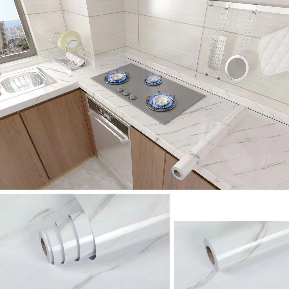 Peel-And-Stick Waterproof Oil-Resistant Marble Film