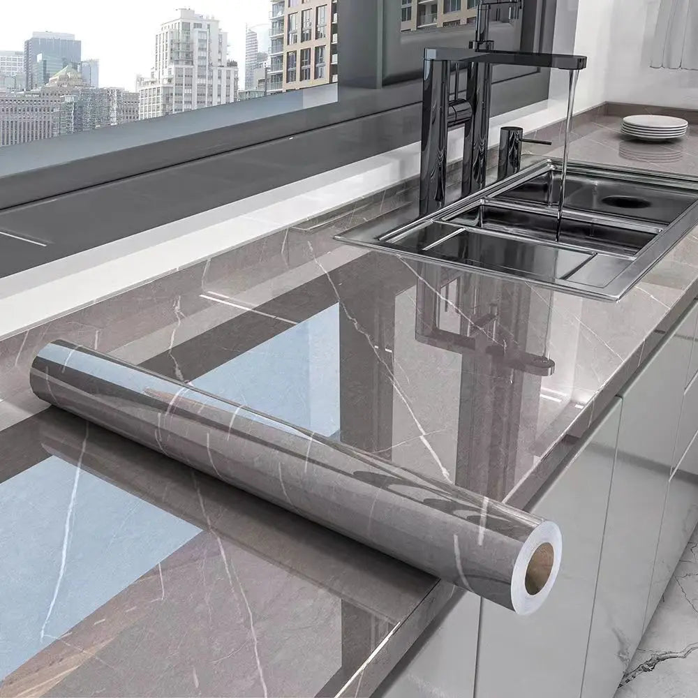 Peel-And-Stick Waterproof Oil-Resistant Marble Film