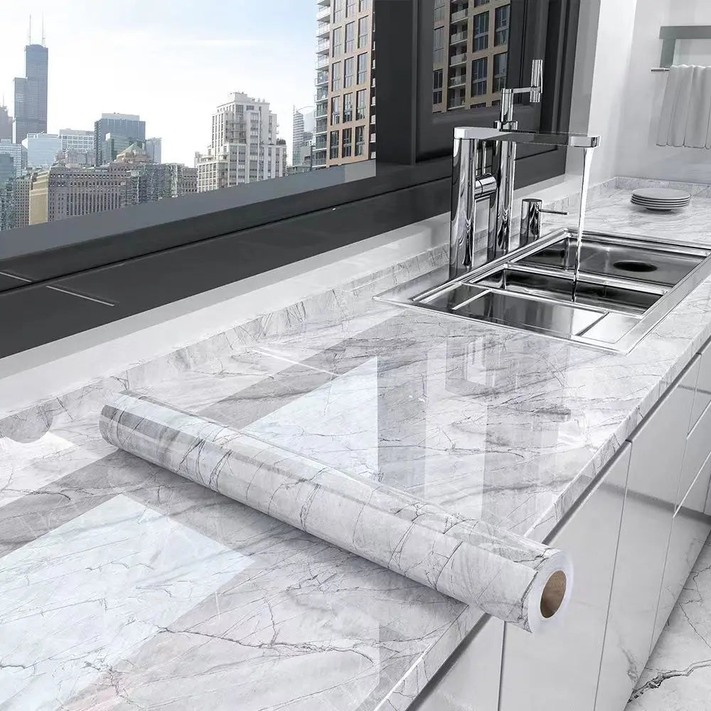 Peel-And-Stick Waterproof Oil-Resistant Marble Film
