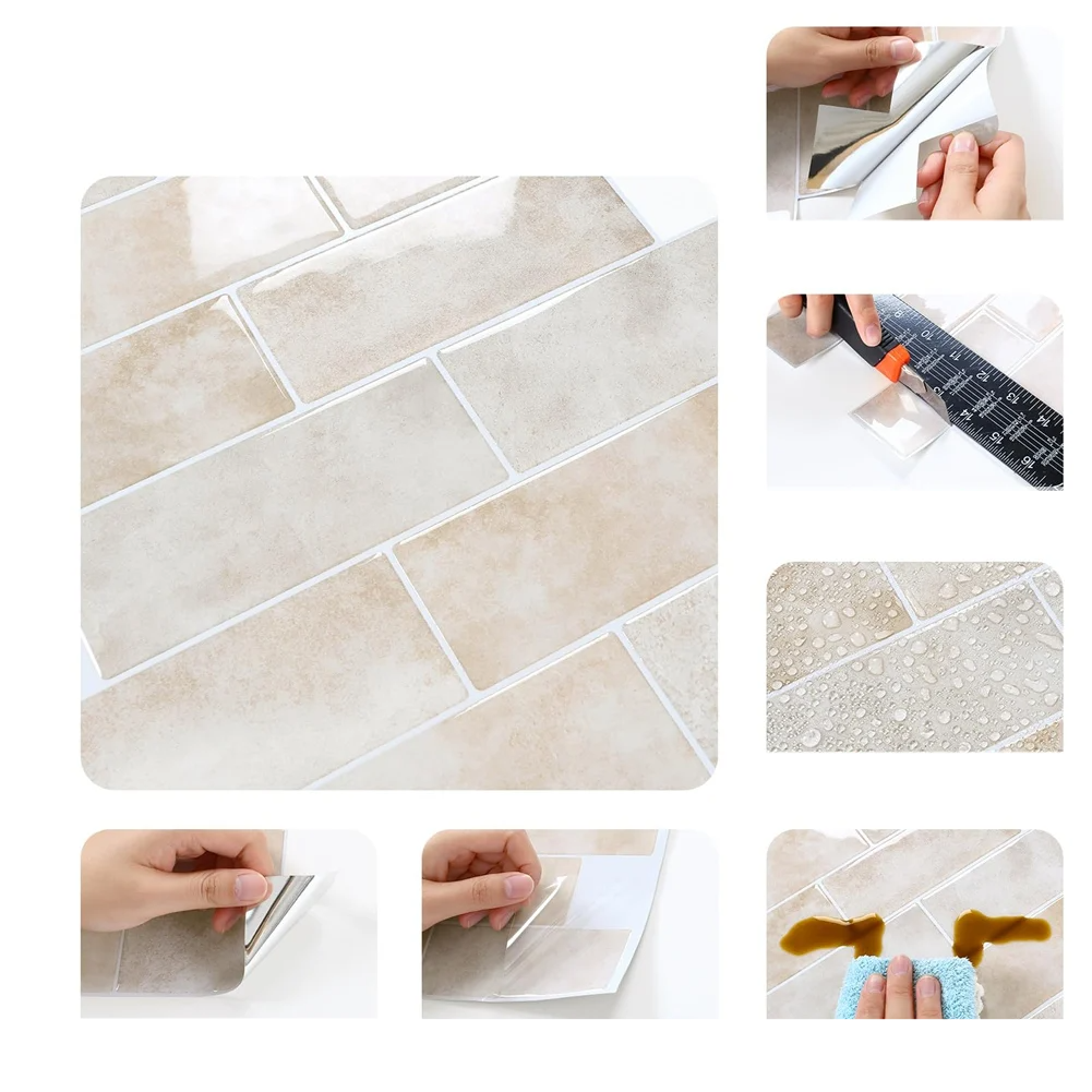 Peel & Stick Waterproof Vinyl Subway Backsplash Tiles (10-Pack)