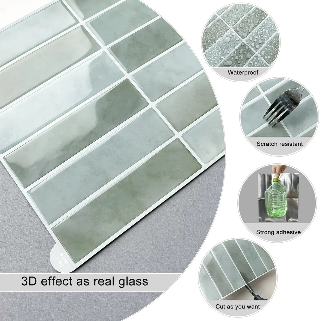 Peel-and-Stick Waterproof 3D Marble Wall Tiles (10-Piece Pack)