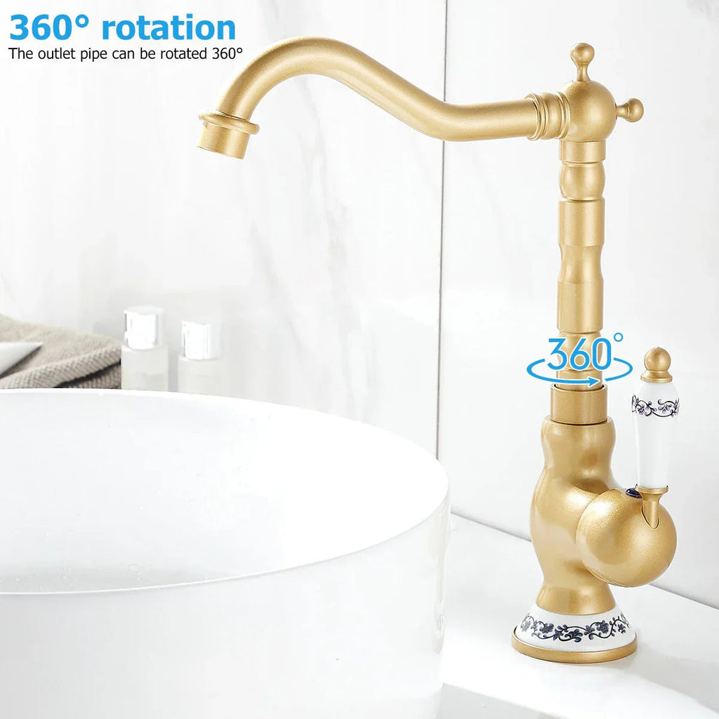 Polished Antique Brass Wall-Mount Faucet (360° Swivel Spout)