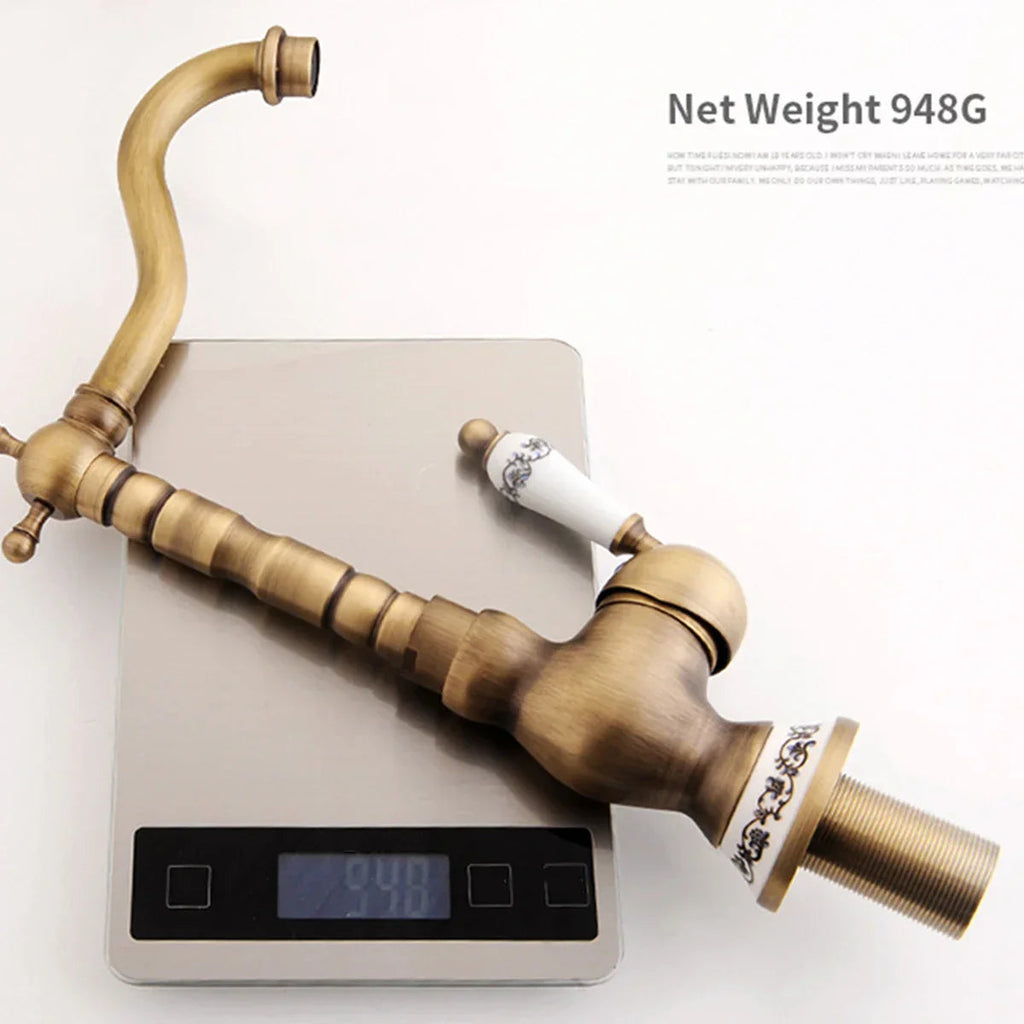 Polished Antique Brass Wall-Mount Faucet (360° Swivel Spout)