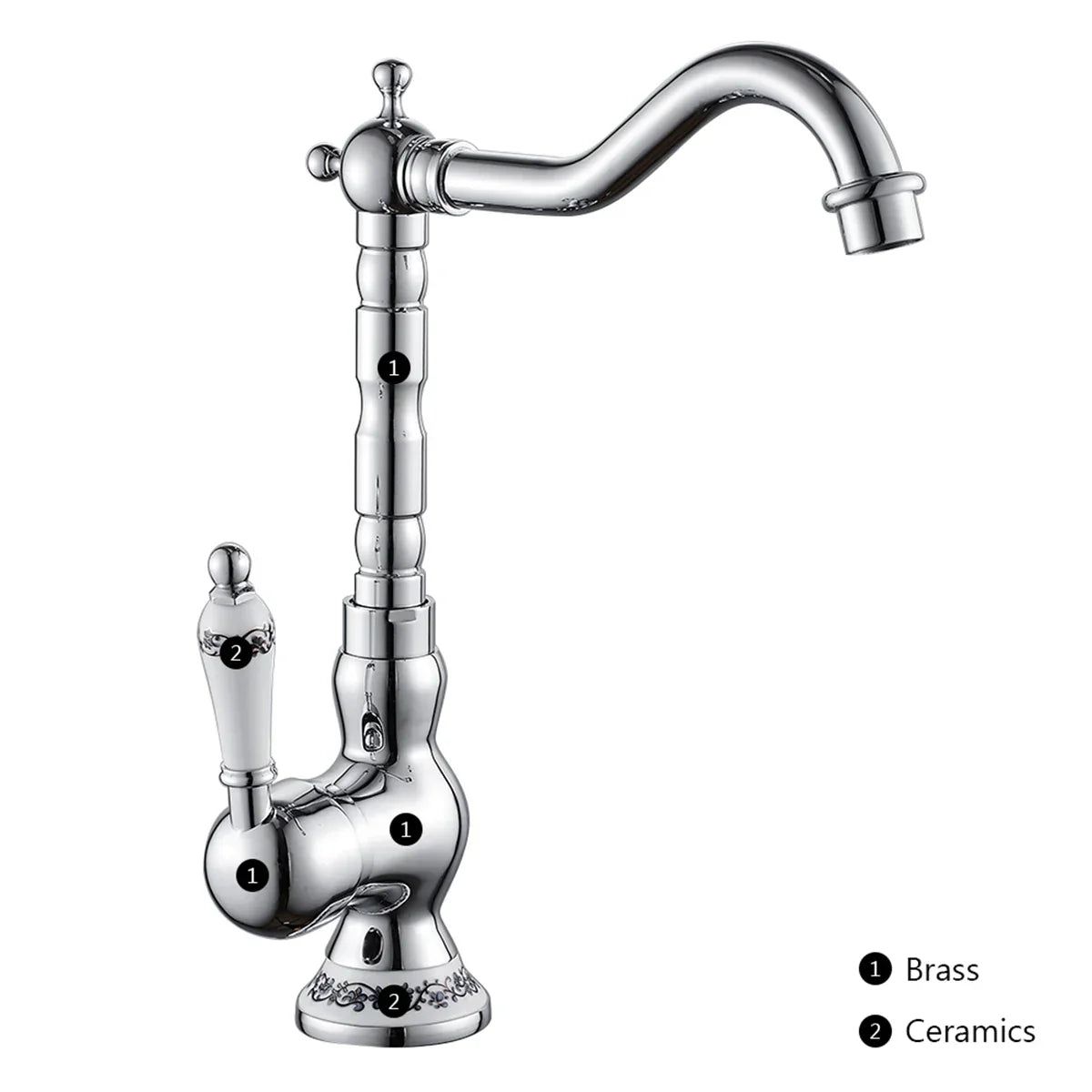 Polished Antique Brass Wall-Mount Faucet (360° Swivel Spout)