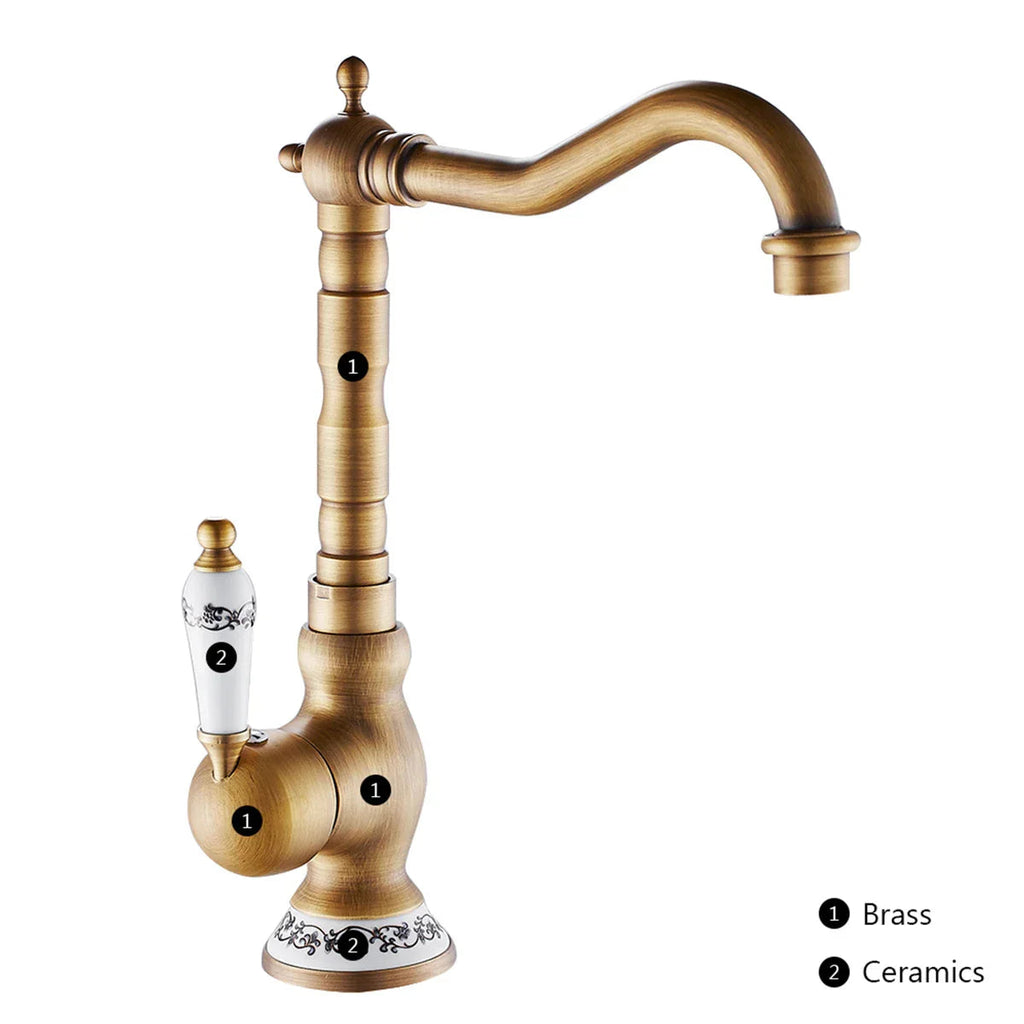 Polished Antique Brass Wall-Mount Faucet (360° Swivel Spout)