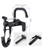 Polished Black Brass Wall-Mount Faucet (360° Swivel & Side Sprayer)