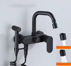 Polished Black Brass Wall-Mount Faucet (360° Swivel & Side Sprayer)