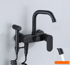 Polished Black Brass Wall-Mount Faucet (360° Swivel & Side Sprayer)