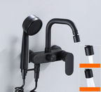 Polished Black Brass Wall-Mount Faucet (360° Swivel & Side Sprayer)