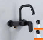 Polished Black Brass Wall-Mount Faucet (360° Swivel & Side Sprayer)