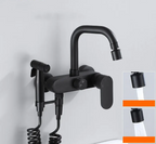 Polished Black Brass Wall-Mount Faucet (360° Swivel & Side Sprayer)