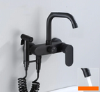 Polished Black Brass Wall-Mount Faucet (360° Swivel & Side Sprayer)