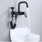 Polished Black Brass Wall-Mount Faucet (360° Swivel & Side Sprayer)