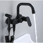 Polished Black Brass Wall-Mount Faucet (360° Swivel & Side Sprayer)