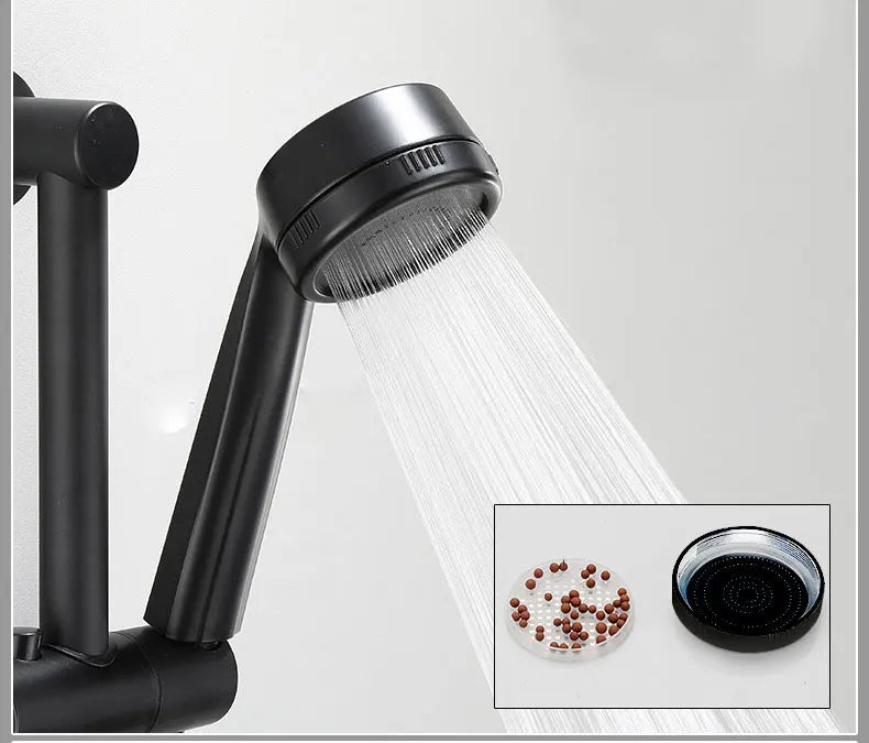 Polished Black Brass Wall-Mount Faucet (360° Swivel & Side Sprayer)