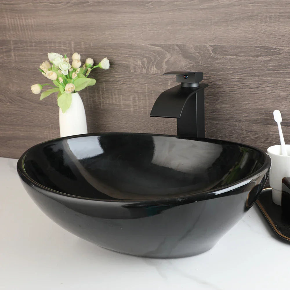 Premium Ceramic Glossy Oval Vessel Sink (Includes Drain & P-Trap)