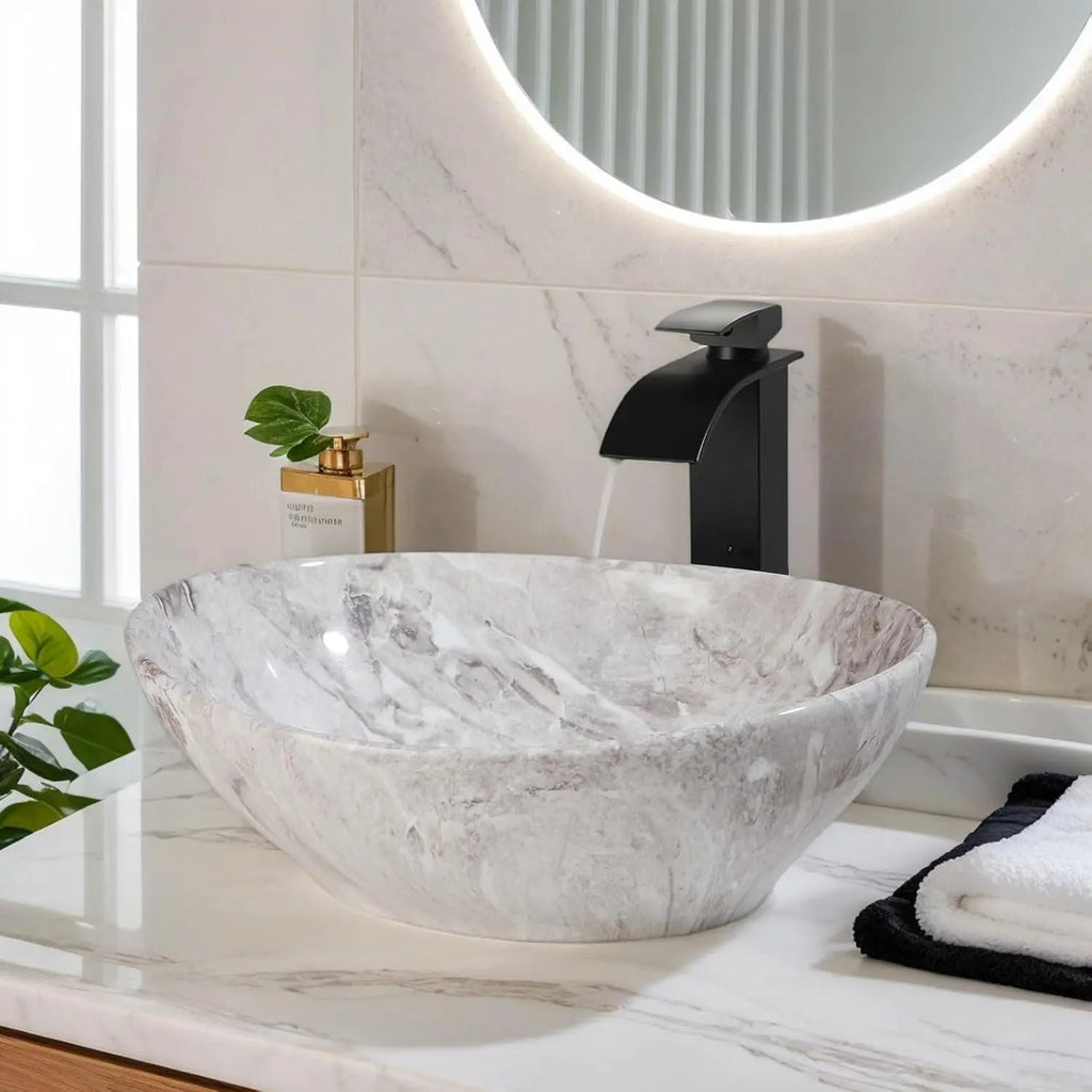 Premium Ceramic Glossy Oval Vessel Sink (Includes Drain & P-Trap)