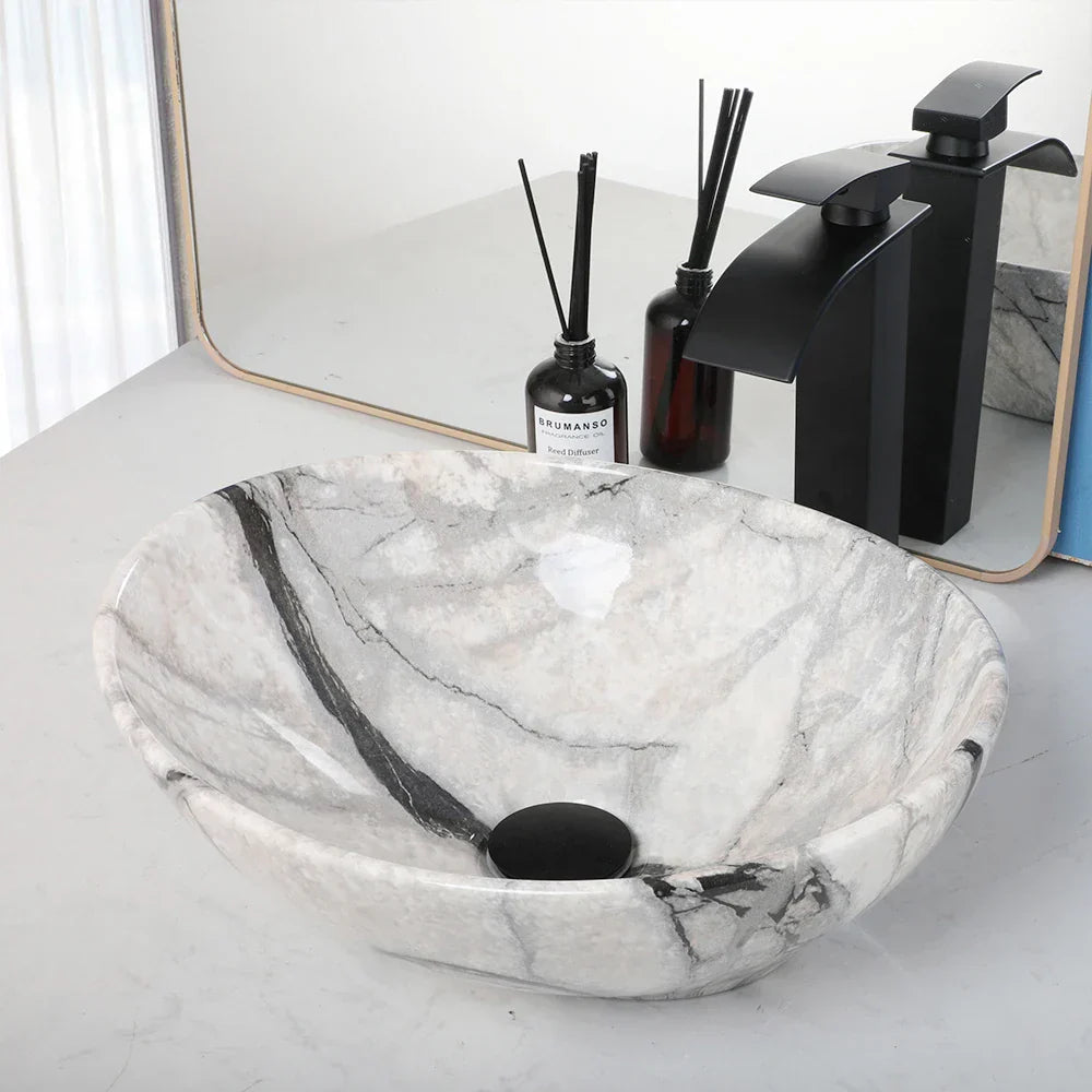 Premium Ceramic Glossy Oval Vessel Sink (Includes Drain & P-Trap)