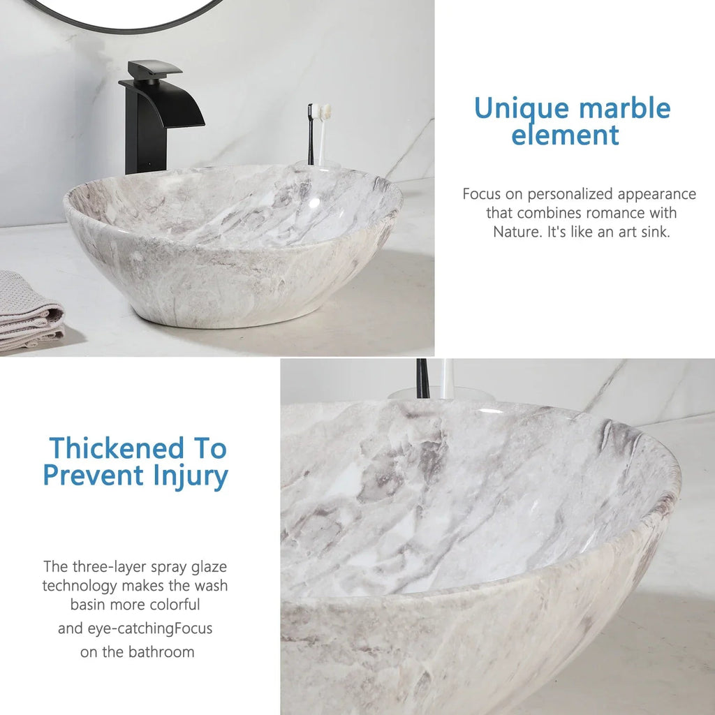 Premium Ceramic Glossy Oval Vessel Sink (Includes Drain & P-Trap)