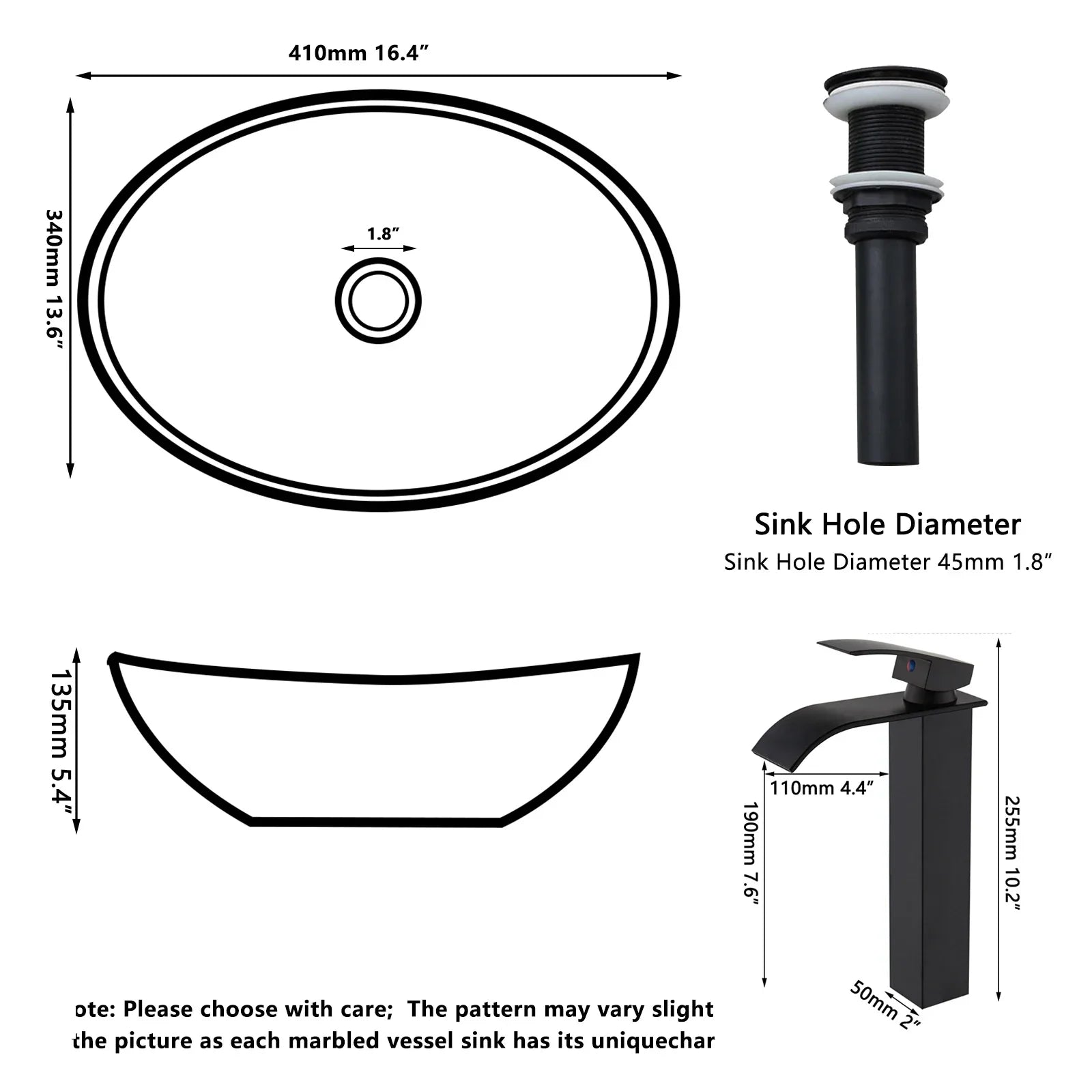 Premium Ceramic Glossy Oval Vessel Sink (Includes Drain & P-Trap)