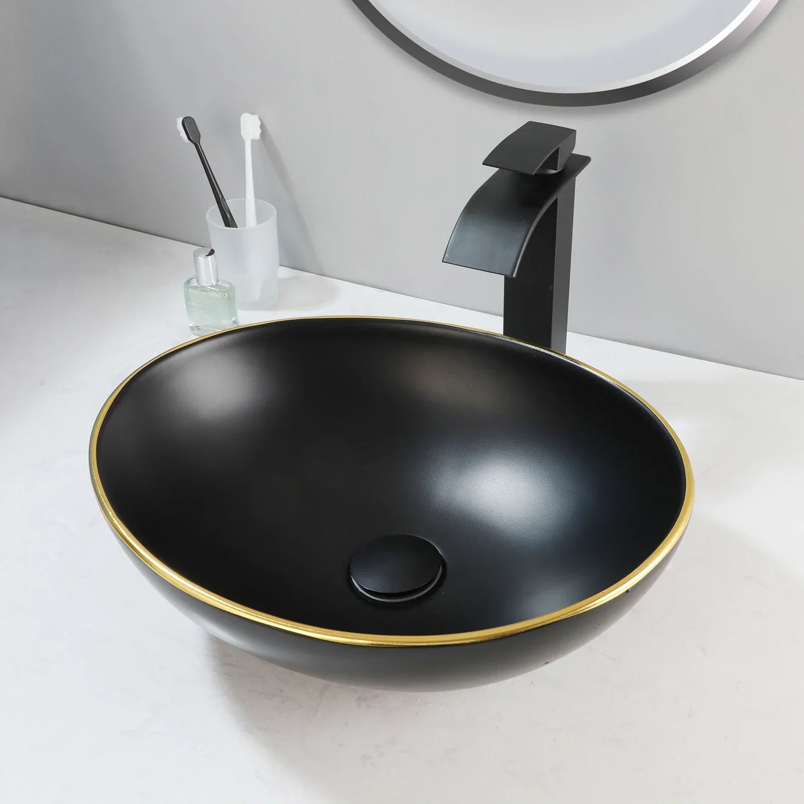 Premium Ceramic Glossy Oval Vessel Sink (Includes Drain & P-Trap)