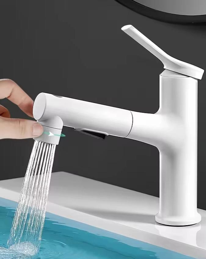 Pull-Out & Oral Rinse Brass Bathroom Sink Faucet
