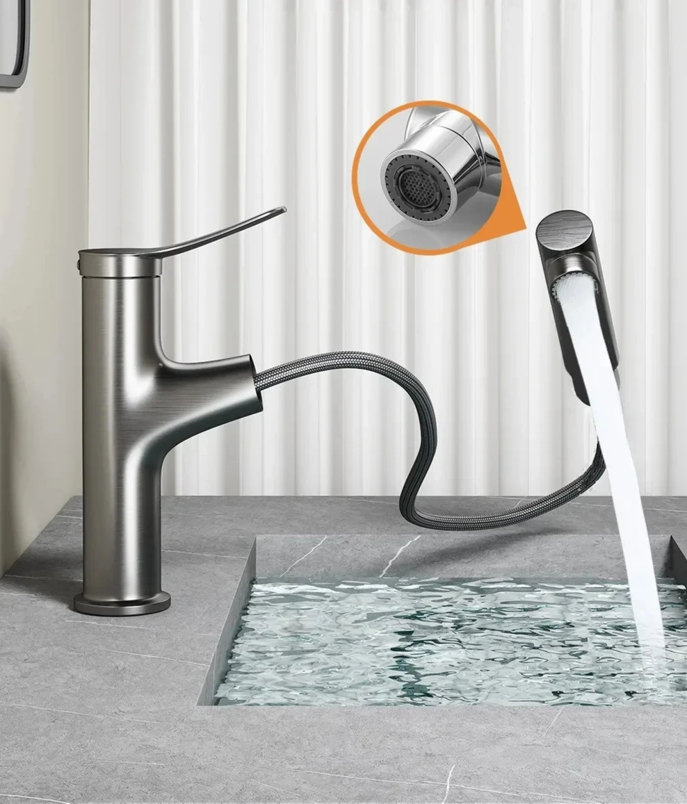 Pull-Out & Oral Rinse Brass Bathroom Sink Faucet