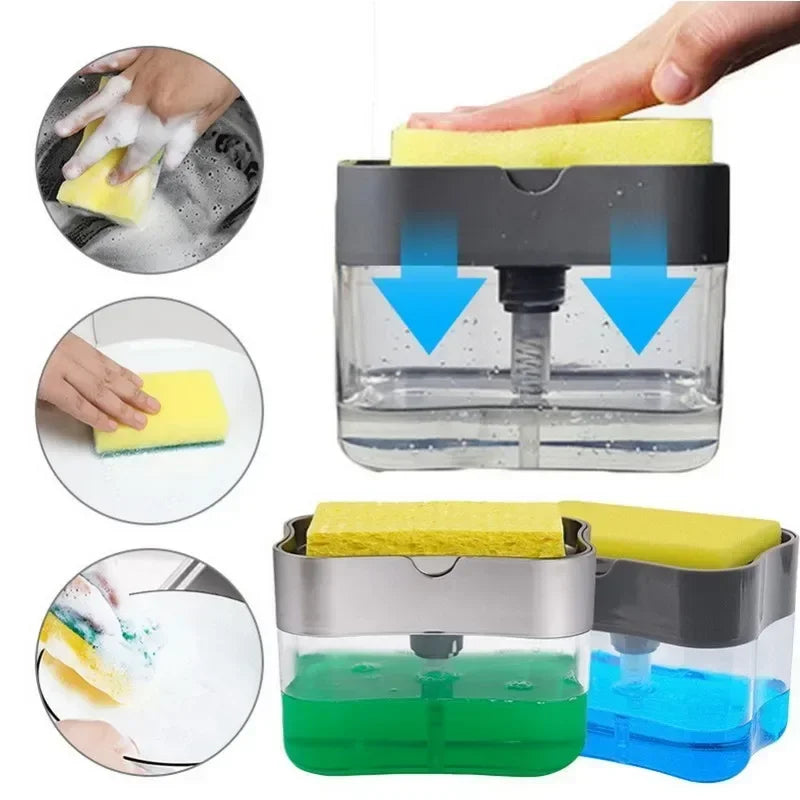 Push-Top Soap Dispenser With Sponge Holder (Includes Sponge)