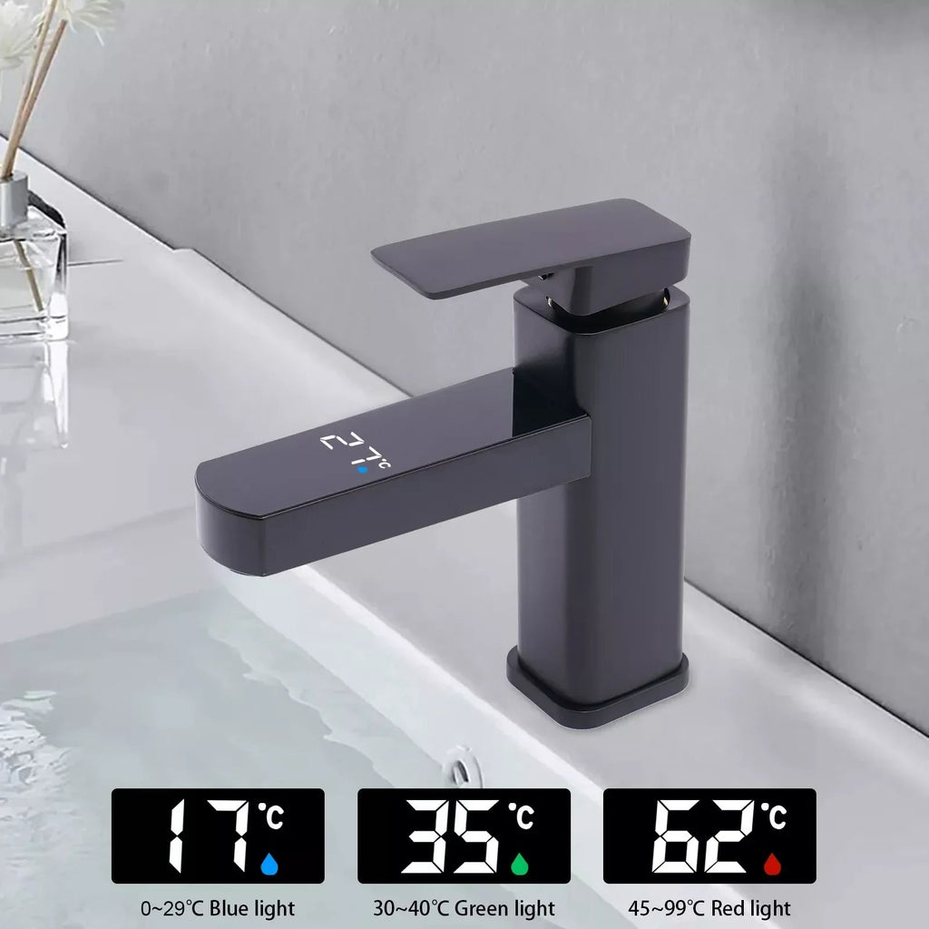 Real-Time LED Temp Display Matte Black Faucet