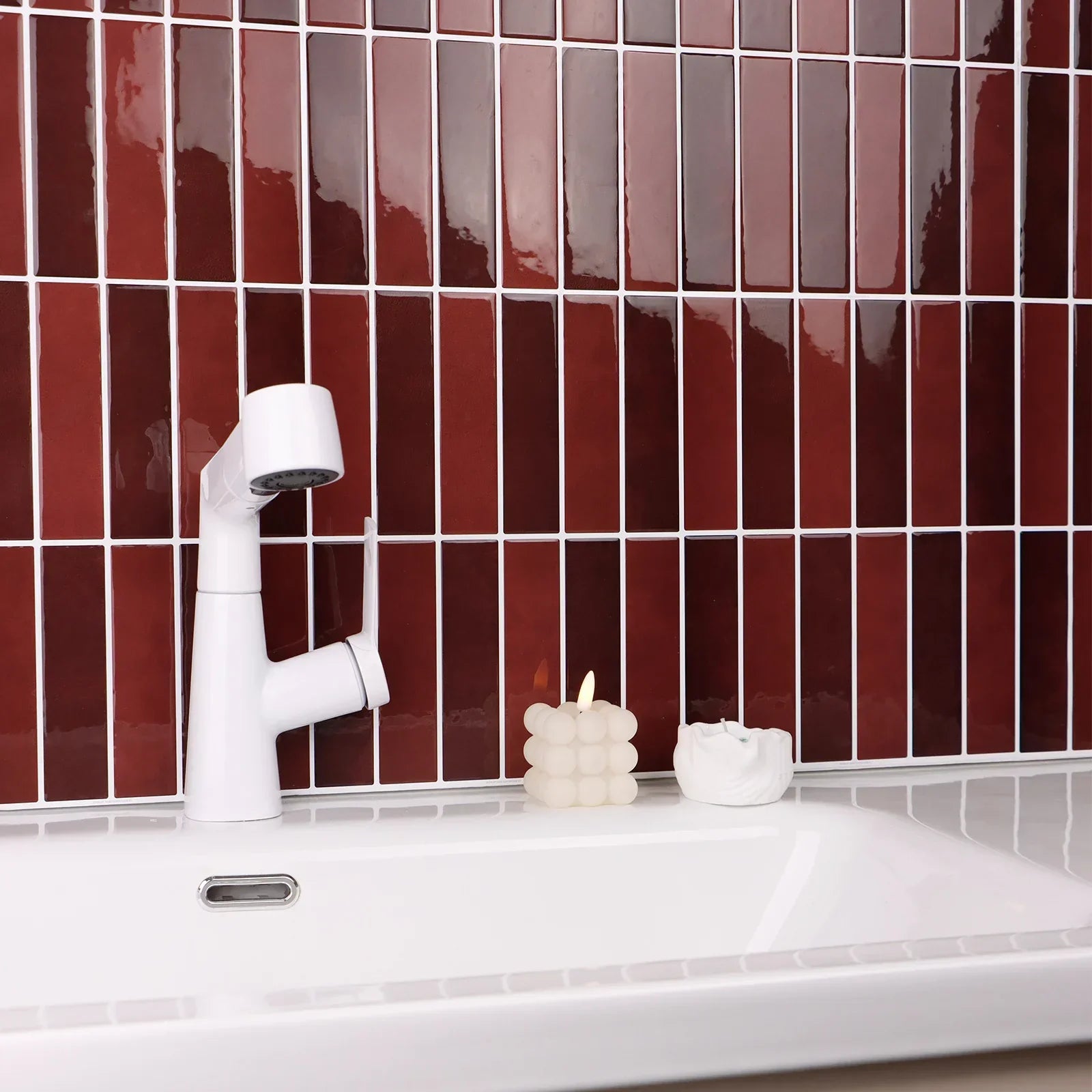 Realistic 3D Glossy Peel-And-Stick Wall Tile Sticker (Removable)
