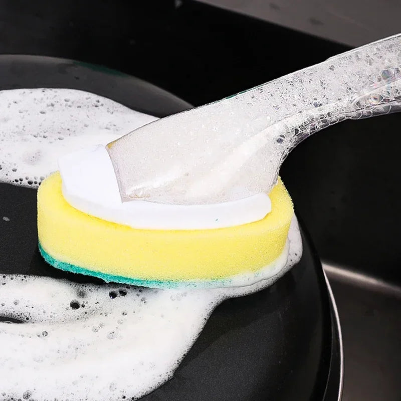 Refillable Push-Button Soap-Dispensing Dish Brush (Includes 2 Replaceable Sponge Heads)