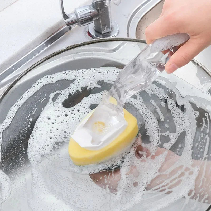 Refillable Push-Button Soap-Dispensing Dish Brush (Includes 2 Replaceable Sponge Heads)