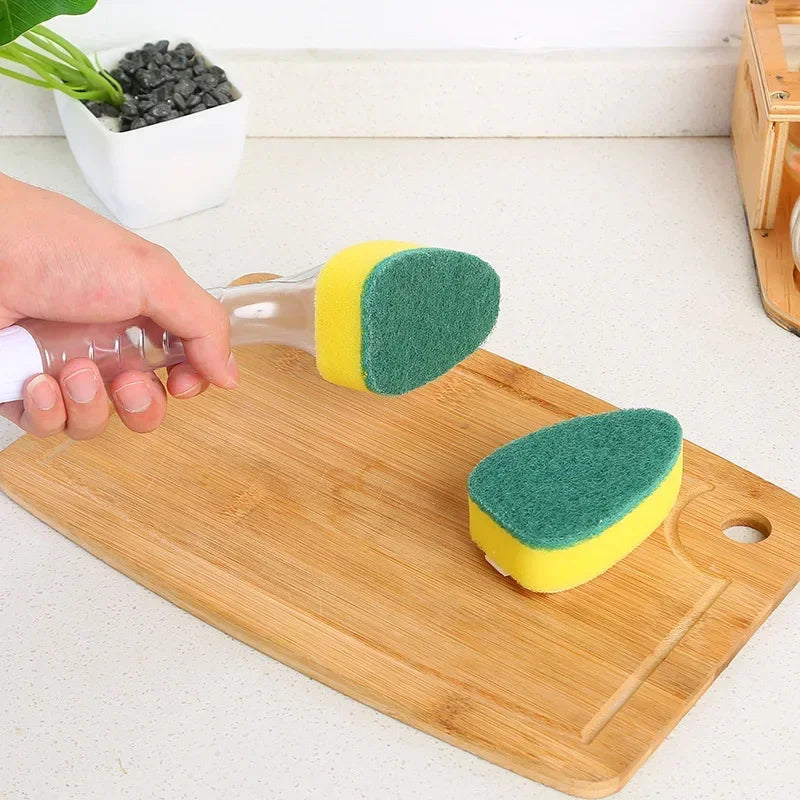 Refillable Push-Button Soap-Dispensing Dish Brush (Includes 2 Replaceable Sponge Heads)