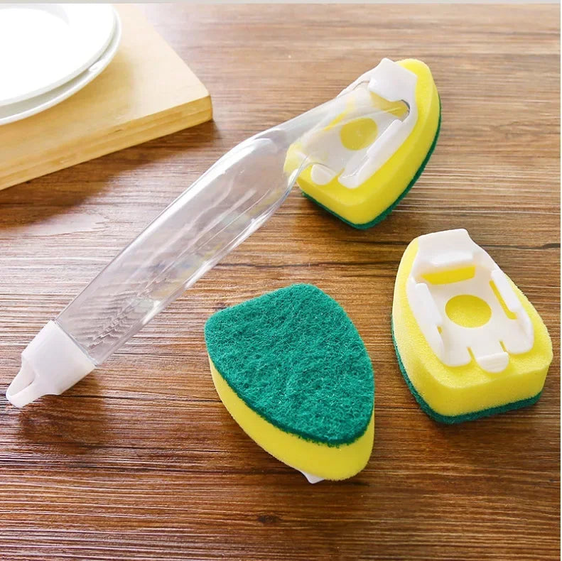 Refillable Push-Button Soap-Dispensing Dish Brush (Includes 2 Replaceable Sponge Heads)