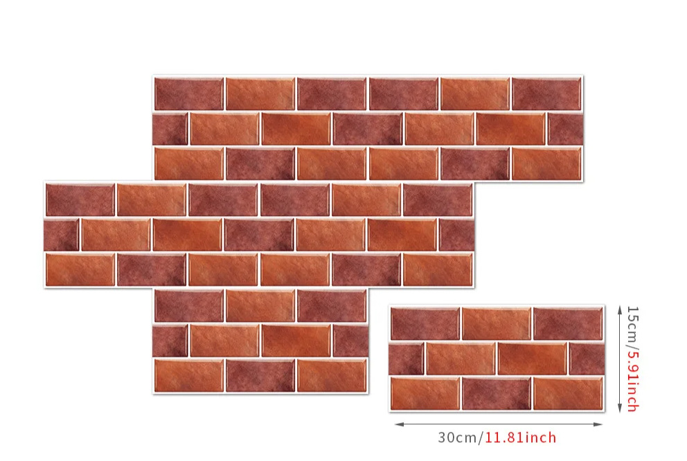 Retro Brick Water-Resistant PVC Wall Tiles (Set of 6)