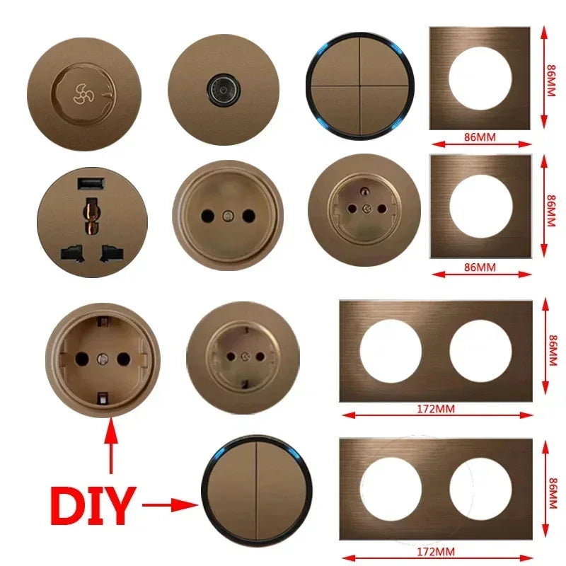 Retro Coffee Brown Wall Switch & Outlet (LED Indicator & Reset Button)