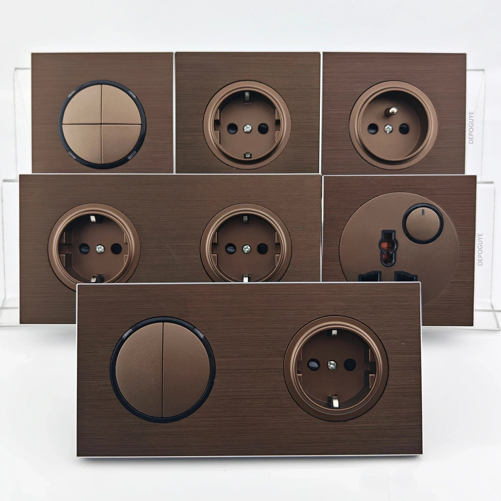 Retro Coffee Brown Wall Switch & Outlet (LED Indicator & Reset Button)