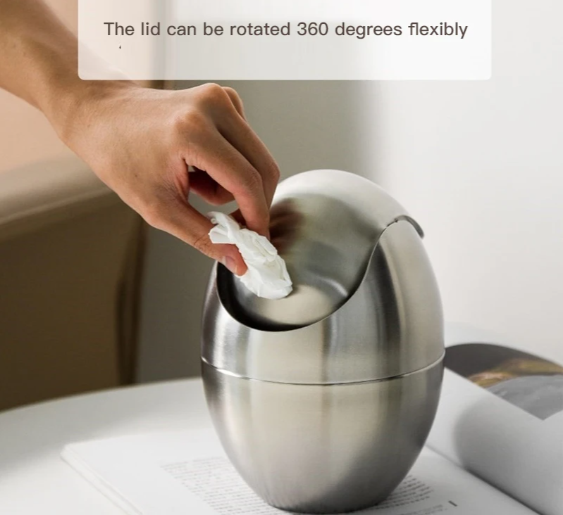 Rust-Resistant 304 Stainless Steel Mini Trash Can (Swing Lid)