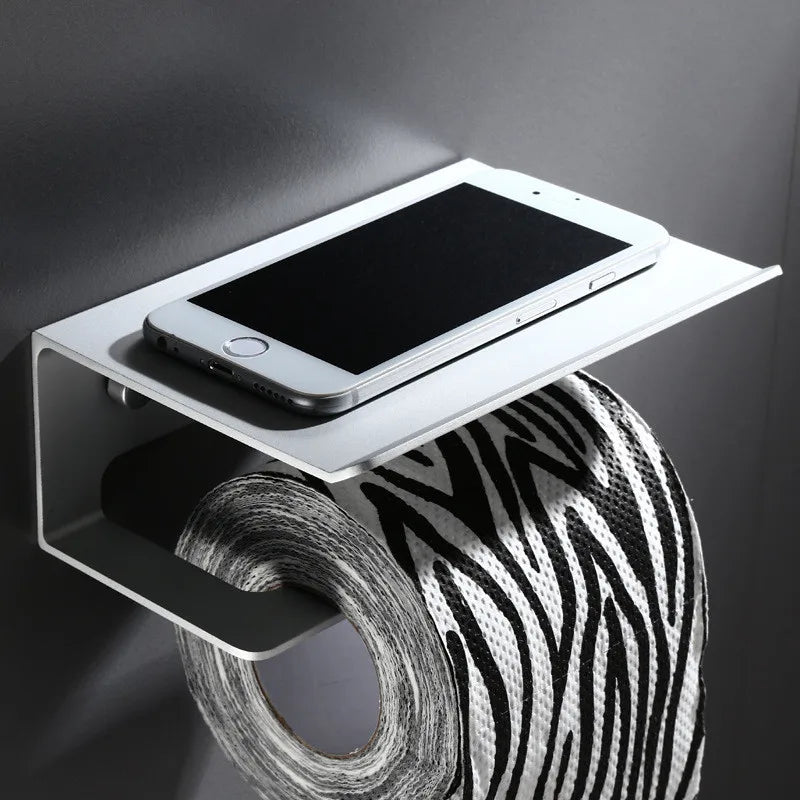 Rust-Resistant Aluminium Wall-Mount Toilet Paper Holder (Integrated Shelf)