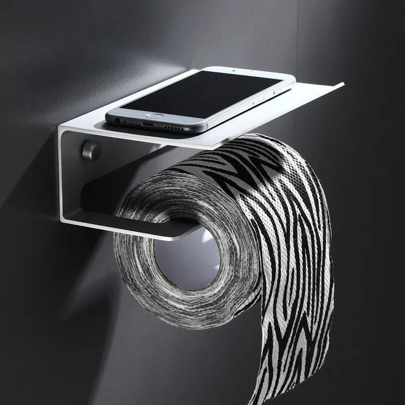 Rust-Resistant Aluminium Wall-Mount Toilet Paper Holder (Integrated Shelf)