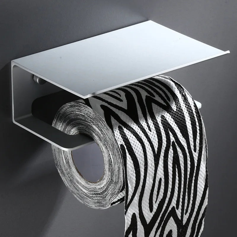 Rust-Resistant Aluminium Wall-Mount Toilet Paper Holder (Integrated Shelf)